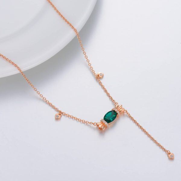 Sterling Silver Lab-Created Emerald Choker Necklaces with May Birthstone-3