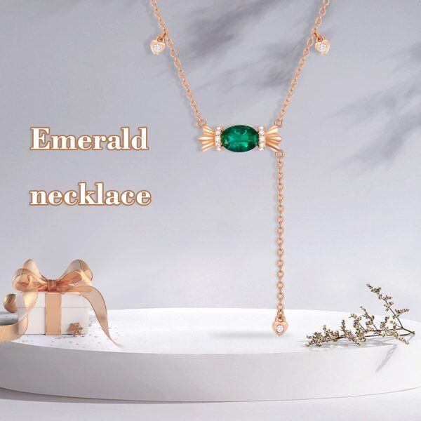 Sterling Silver Lab-Created Emerald Choker Necklaces with May Birthstone-5