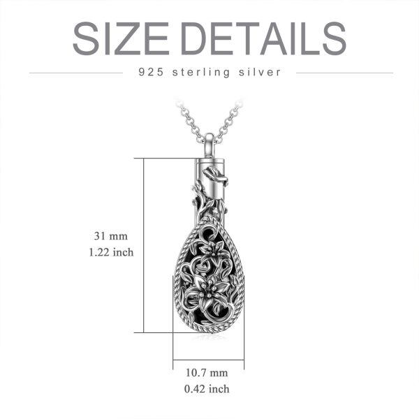 Sterling Silver Oxidized Lily Flower Teardrop Urn Necklace-1