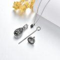 wholesale 925 Sterling Silver Black Crystal Floral Tear Drop Cremation Keepsake Pendant with Chain-0-3