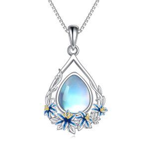 Sterling Silver May Birth Flower Pendant Necklace with Moonstone-0