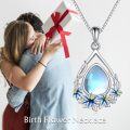 wholesale 925 Sterling Silver Teardrop Blue Moonstone Birth Flower Pendant Necklace for Women and Girls-0-5