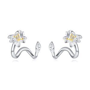 Sterling Silver May Birth Flower Lily Flower Stud Earrings-0