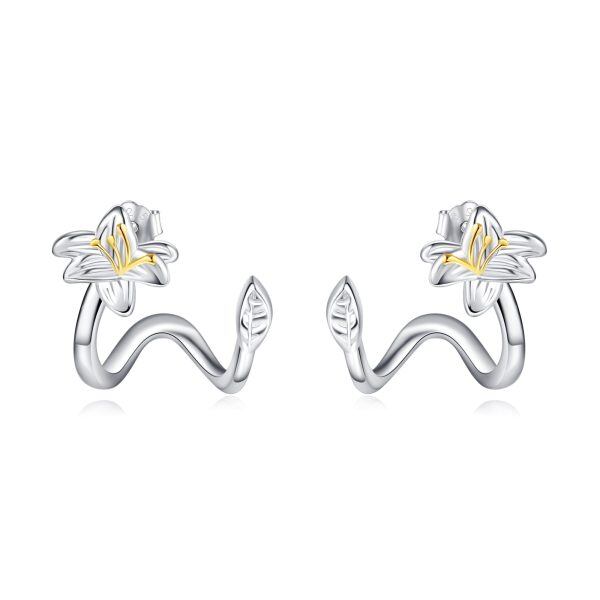 Sterling Silver May Birth Flower Lily Flower Stud Earrings-0