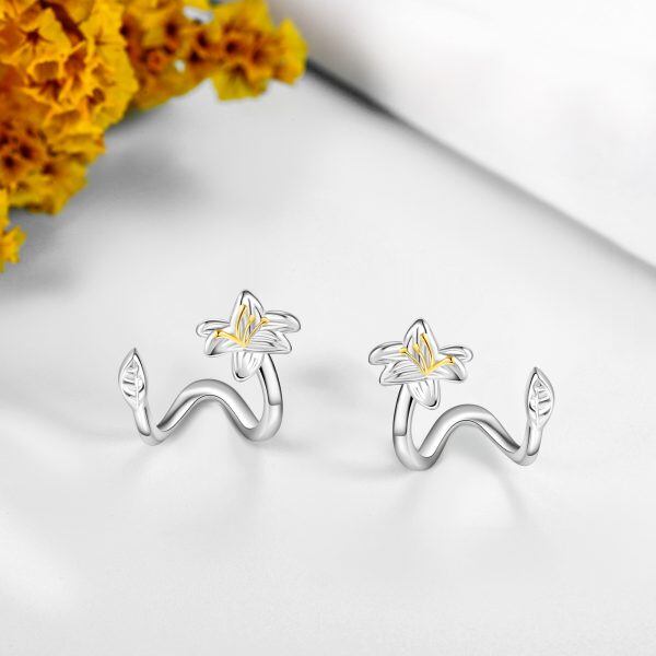 Sterling Silver May Birth Flower Lily Flower Stud Earrings-3