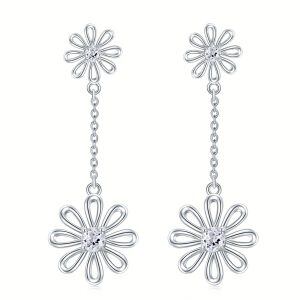 Sterling Silver April Birth Flower Daisy Dangle Earrings-0