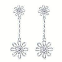 wholesale 925 Sterling Silver Dainty Flower Drop Earrings for Women Girls Gift Jewelry- Rhodium Plated
