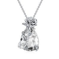 wholesale 925 Sterling Silver Rose & Teardrop Crystal Pendant Necklaces for Women Gifts (18+2)- Rhodium Plated