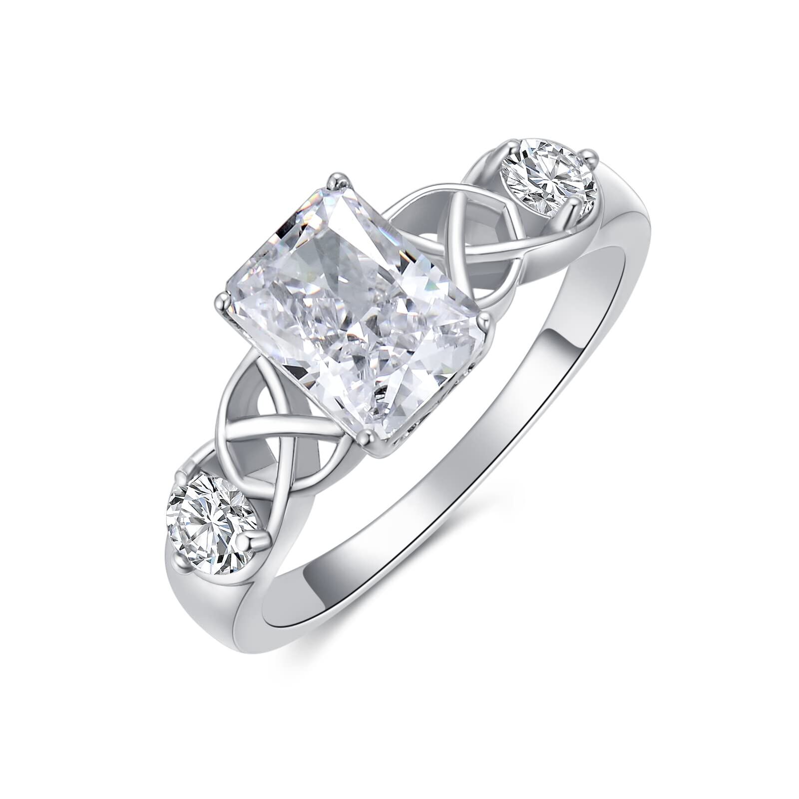 Sterling Silver Celtic Knot Square Crystal Rings with April Birthstone - US # 6-0-0