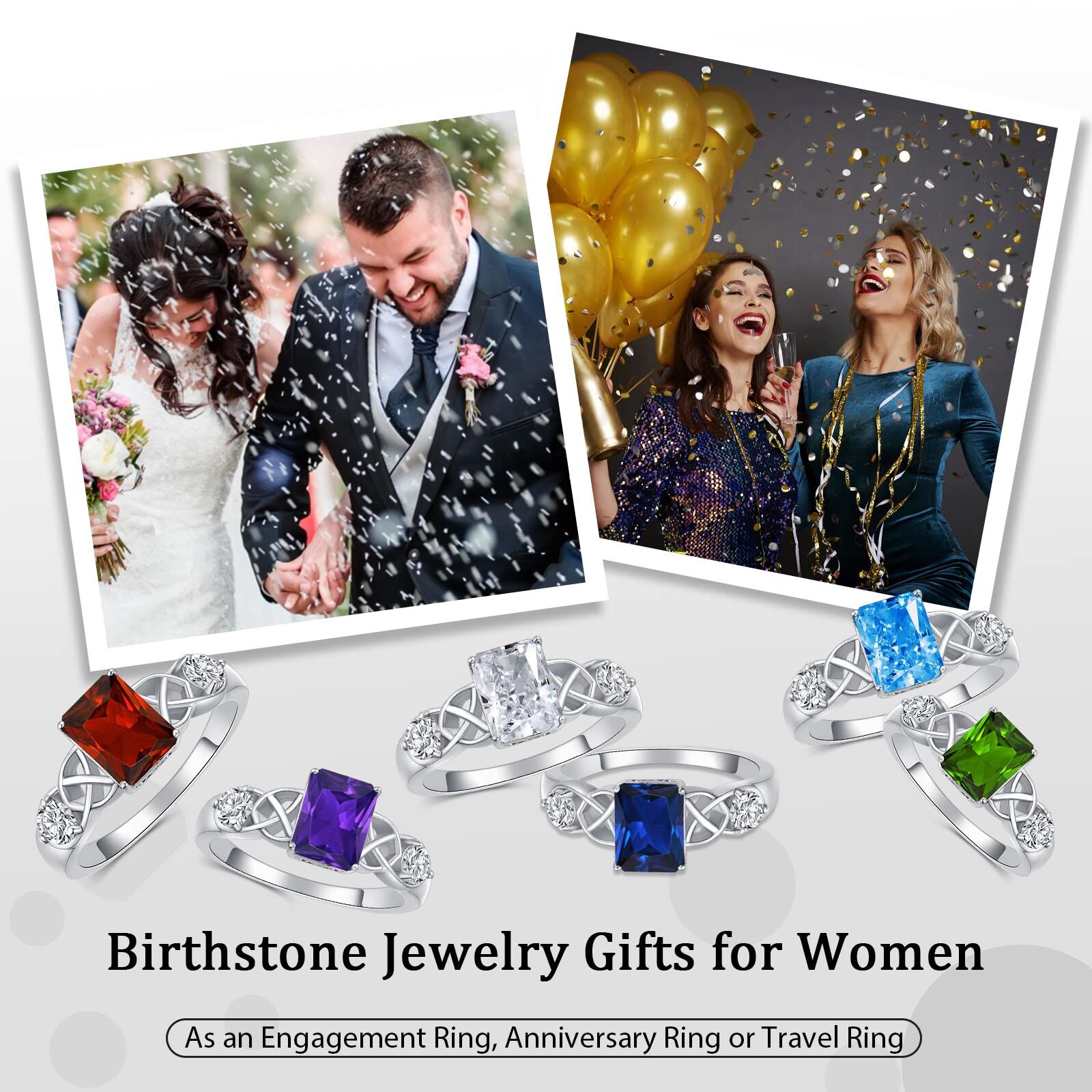 Sterling Silver Celtic Knot Square Crystal Rings with April Birthstone - US # 6-0-5