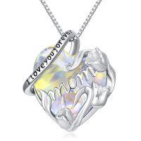 wholesale Sterling Silver Stone Cute Animal Pendant Necklace for Couples Sister Daughter Mother - Rhodium Plated- Rhodium Plated