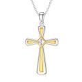 wholesale 925 Sterling Silver Gold Plated Cubic Zirconia Cut Cross Pendant Necklace for Women Gifts-0-0