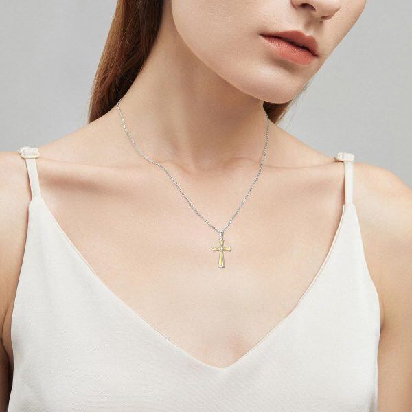 Sterling Silver Faith Cross Pendant Necklace with April Birthstone-2