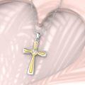 wholesale 925 Sterling Silver Gold Plated Cubic Zirconia Cut Cross Pendant Necklace for Women Gifts-0-3