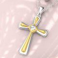 wholesale 925 Sterling Silver Gold Plated Cubic Zirconia Cut Cross Pendant Necklace for Women Gifts-0-4