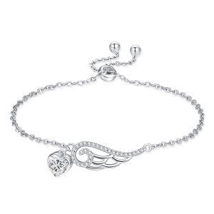 Sterling Silver Angel Wings Chain Bracelets with April Birthstone-0