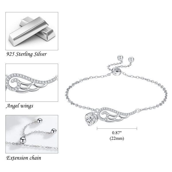 Sterling Silver Angel Wings Chain Bracelets with April Birthstone-1