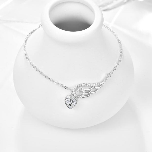 Sterling Silver Angel Wings Chain Bracelets with April Birthstone-4