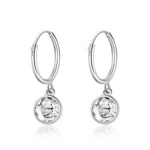 Sterling Silver Round-cut Cubic Zircon Huggie Earrings with April Birthstone-0