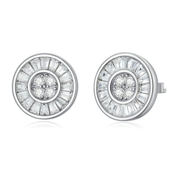 Sterling Silver 10.5x10.5 mm Baguette Cut Zircon Stud Earrings-0