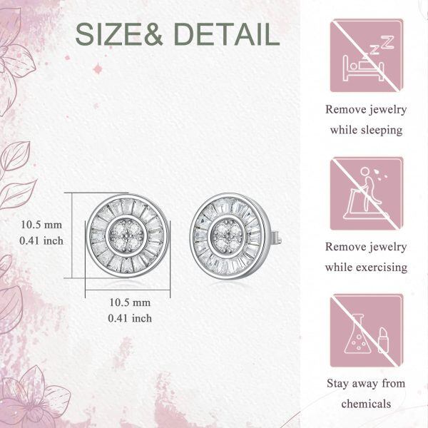 Sterling Silver 10.5x10.5 mm Baguette Cut Zircon Stud Earrings-1