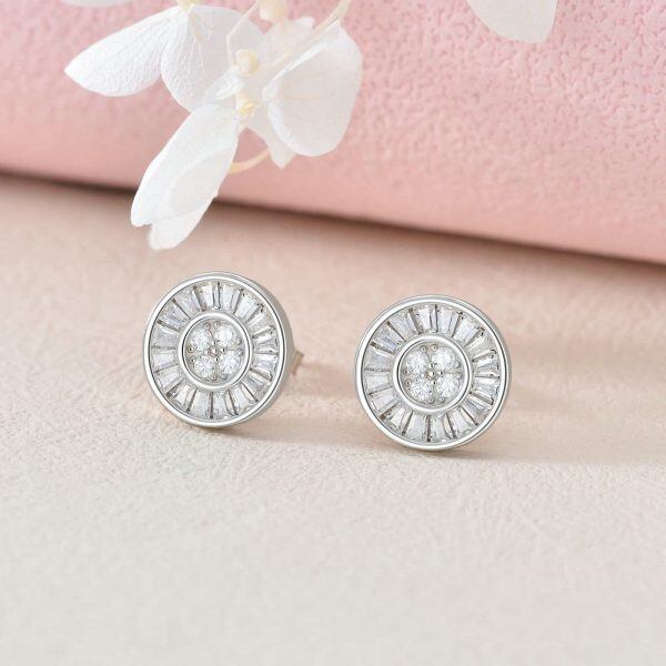 Sterling Silver 10.5x10.5 mm Baguette Cut Zircon Stud Earrings-3