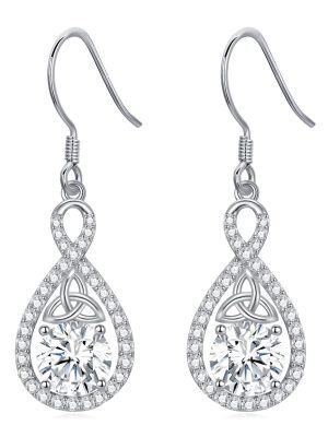 Sterling Silver Celtic Knot Infinity Cubic Zircon Dangle Earrings with April Birthstone-0