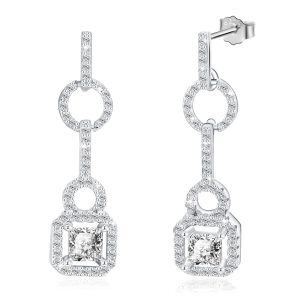 Sterling Silver Sparkling Cubic Zircon Dangle Earrings with April Birthstone-0