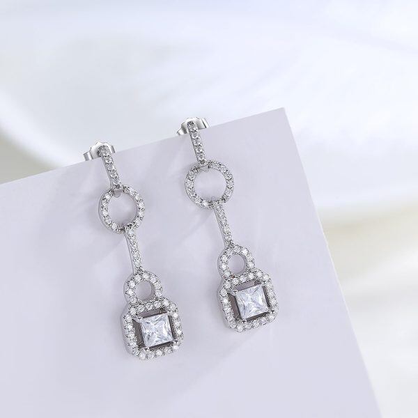 Sterling Silver Sparkling Cubic Zircon Dangle Earrings with April Birthstone-4