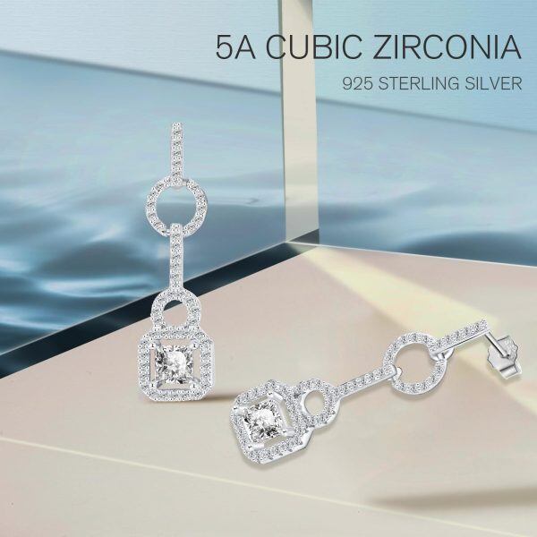 Sterling Silver Sparkling Cubic Zircon Dangle Earrings with April Birthstone-5