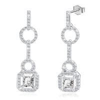 wholesale 925 Sterling Silver Square CZ Pendant Earring Set - April Birthstone Gift for Her- Rhodium Plated