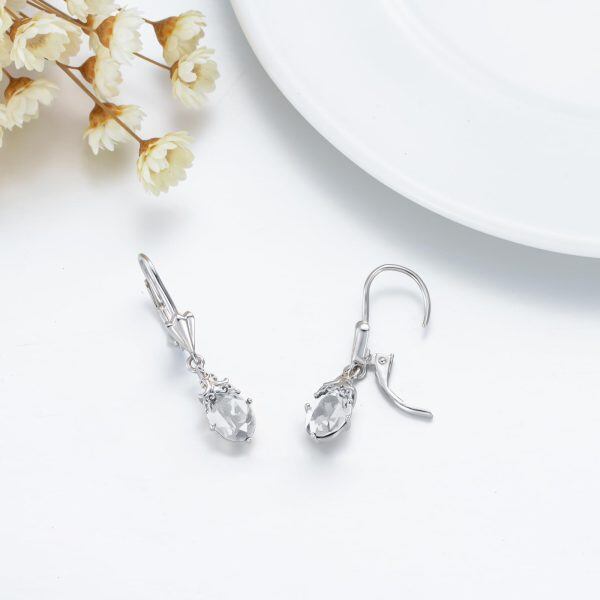 Sterling Silver April Birthstone Drop Earrings-3