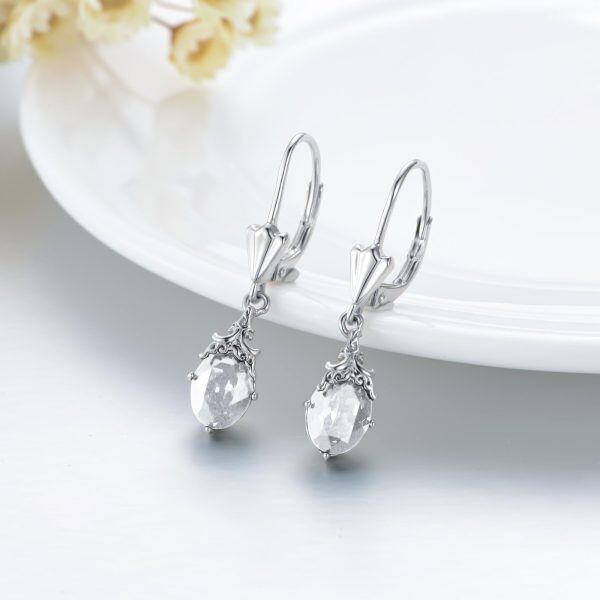 Sterling Silver April Birthstone Drop Earrings-4