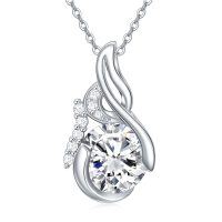 wholesale 925 Sterling Silver Round Cut Crystal Pendant Necklace for Women - Mother's Day Gifts- Rhodium Plated
