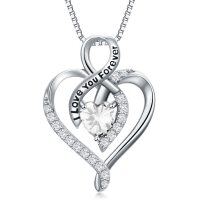 wholesale 925 Sterling Silver Heart Pendant Necklace with Austrian Crystals - I Love You Forever Message s for Wife/Girlfriend/Mom on Valentine's Day/Birthday/Anniversary- Rhodium Plated