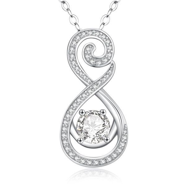 Sterling Silver Infinity White CZ Pendant Necklace with April Birthstone-0