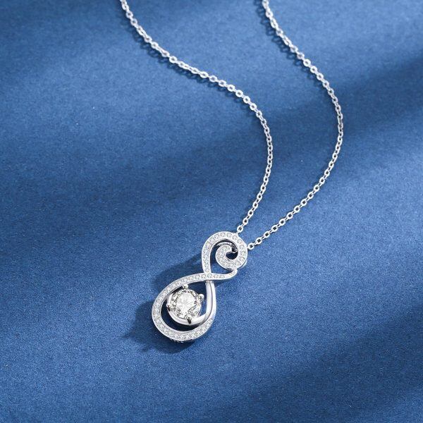 Sterling Silver Infinity White CZ Pendant Necklace with April Birthstone-3