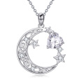 wholesale Sterling Silver Garnet Crescent Moon Star Necklace for Mom Daughter Wife Girlfriend Celtic Jewelry Gift-0-0