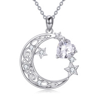 wholesale 925 Sterling Silver Garnet Crescent Moon & Stars Pendant Necklace Celtic s for Women- Rhodium Plated