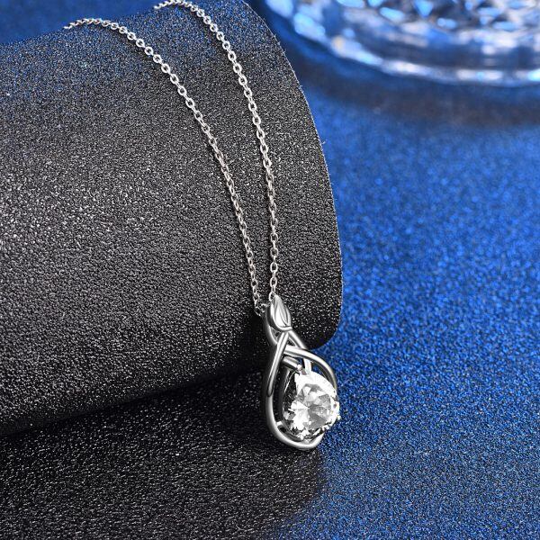 Sterling Silver Infinity White CZ Pendant Necklace with April Birthstone-5