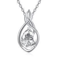 wholesale 925 Sterling Silver Pear-Shaped Crystal Pendant Necklace for Women - Friendship - Rhodium Plated