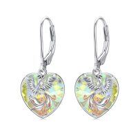 wholesale 925 Sterling Silver Heart-Shaped Crystal Phoenix Earrings with Rose Gold Accents- Rhodium And Rose Gold Plated