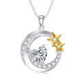 wholesale 925 Sterling Silver Heart-Shaped Cubic Zirconia Pendant with Star and Crescent Moon Design Necklaces for Women-0-0