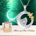 wholesale 925 Sterling Silver Heart-Shaped Cubic Zirconia Pendant with Star and Crescent Moon Design Necklaces for Women-0-5