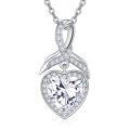 wholesale 925 Sterling Silver CZ Heart Pendant Necklace - January Birthstone Gifts for Her-0-0