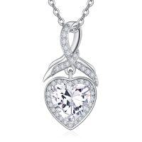 wholesale 925 Sterling Silver CZ Heart Pendant Necklace - January Birthstone Gifts for Her- Rhodium Plated