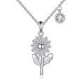 wholesale 925 Sterling Silver Flower Pendant with Birthstone and Chain - Birthday Gift for Her-0-0