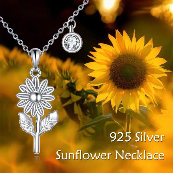 Sterling Silver April Birth Flower Daisy Pendant Necklace-5