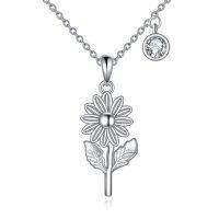 wholesale 925 Sterling Silver Flower Pendant with Birthstone and Chain - Birthday Gift for Her- Rhodium Plated