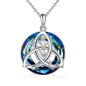 Sterling Silver Celtic Knot April Birth Flower Pendant Necklace with Crystal Circle-0